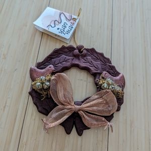 90s Handmade Cinnamon Ornament Wreath With Birds And Bells Brown Tones